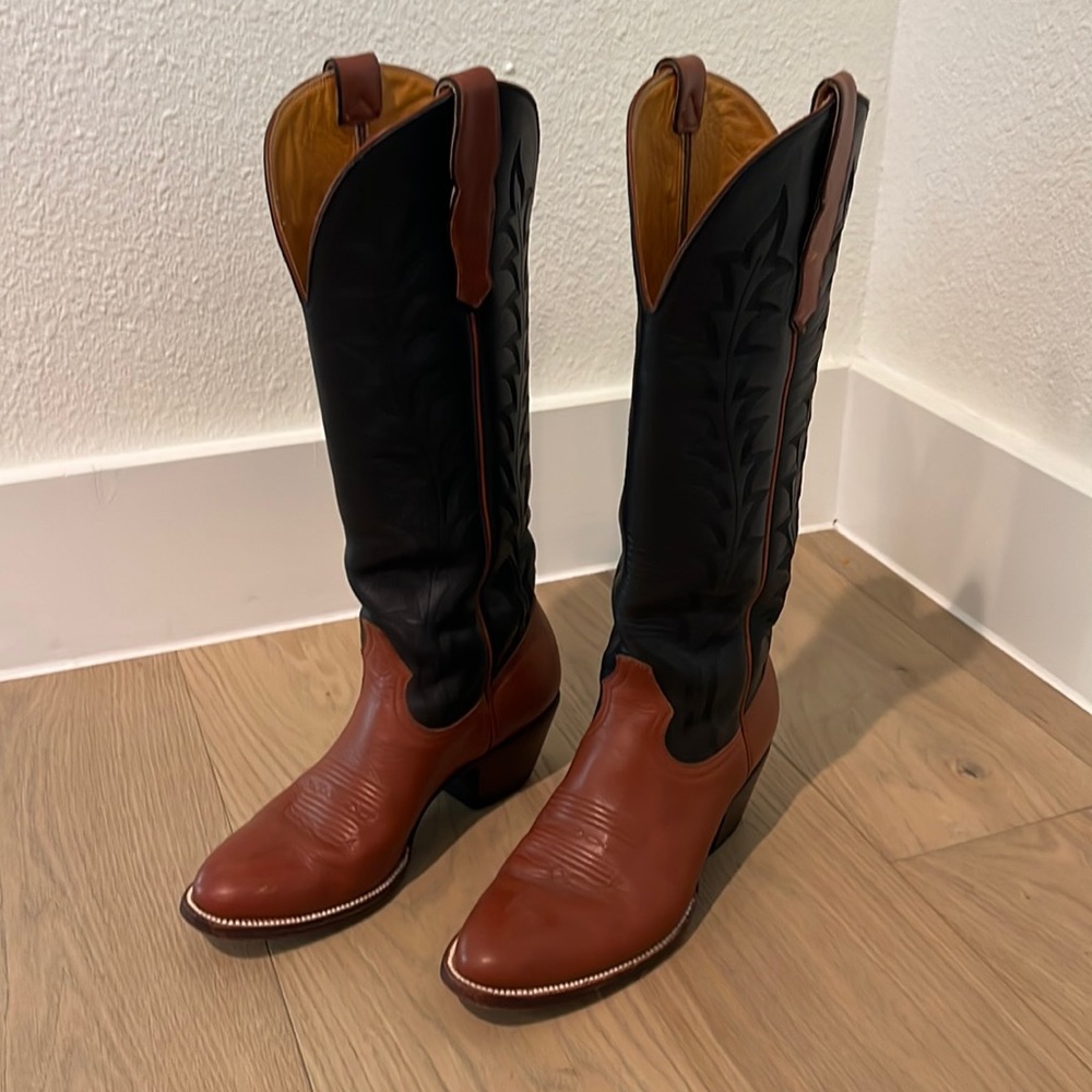 CITY Boots Tan Cognac / Black Cowboy Boots size 6.5